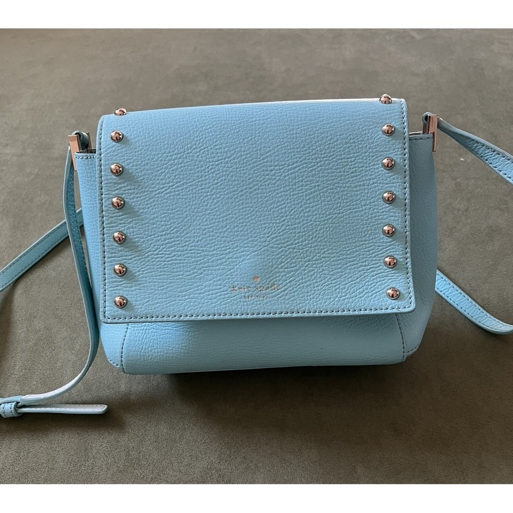 Kate Spade New York Blue Leather Studded Crossbody Shoulder Bag Purse